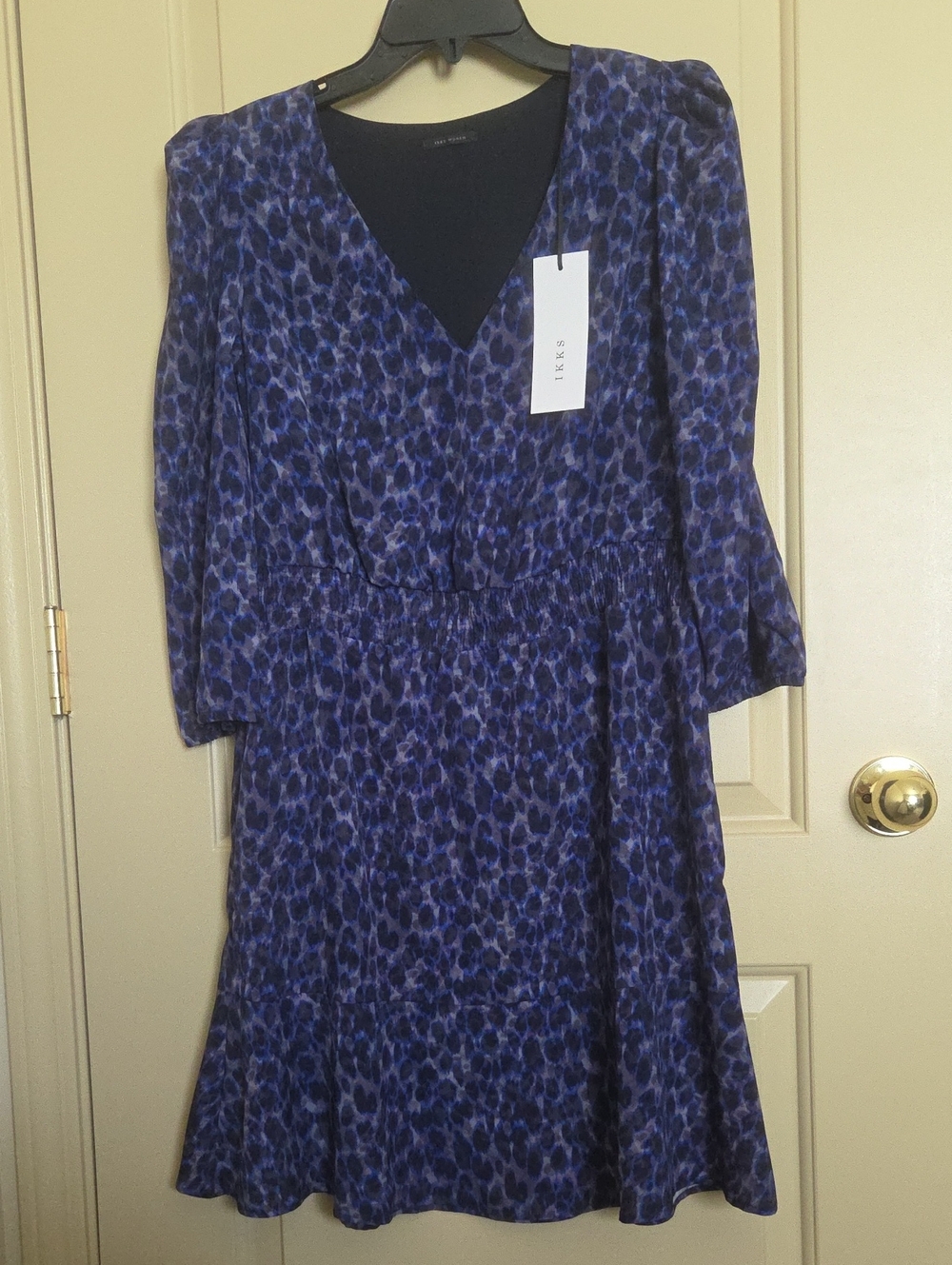 Ikks Blue Leopard-Print V-Neck Long Sleeve Dress